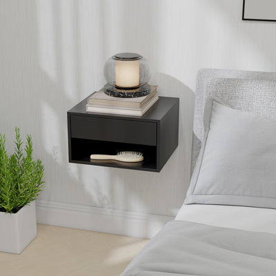 HOMCOM Floating Bedside Tables Set of 2, Wall Mounted Nightstand, Black 