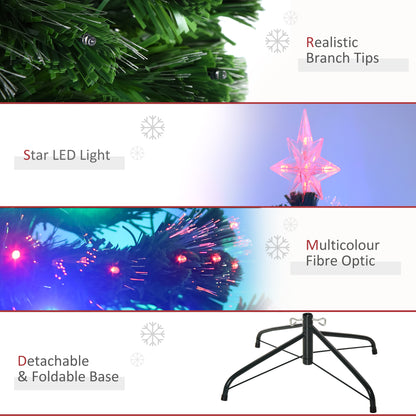 HOMCOM 5 Feet Prelit Artificial Christmas Tree with Multi-Coloured Fiber Optic LED Light, Holiday Home Xmas Decoration, Green 