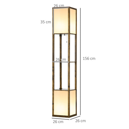 HOMCOM Modern Shelf Floor Lamp with Dual Ambient Light, Standing Lamp Living Room, Bedroom, 156cm, Brown 