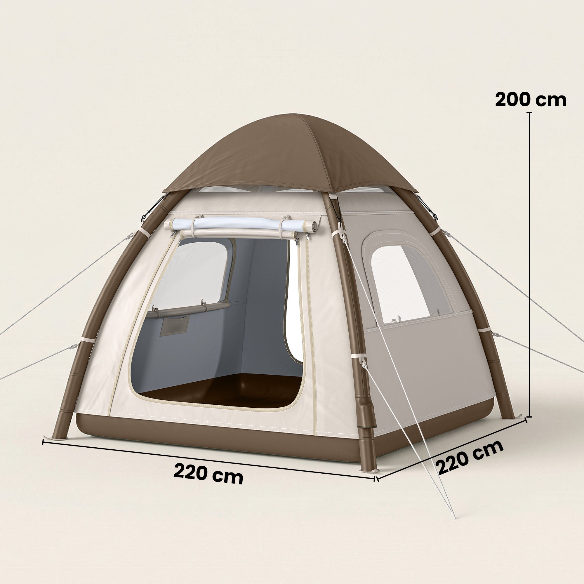 Outsunny Inflatable Camping Tent with Rainfly, 3 Man Air Tent 3000mm Waterproof Blow Up Tents, Cream 