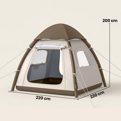Outsunny Inflatable Camping Tent with Rainfly, 3 Man Air Tent 3000mm Waterproof Blow Up Tents, Cream 