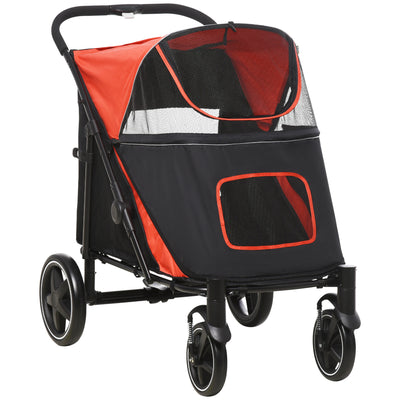 PawHut Foldable Pet Stroller, with Universal Wheels, Shock Absorber, for Medium and Large Dogs - Red 