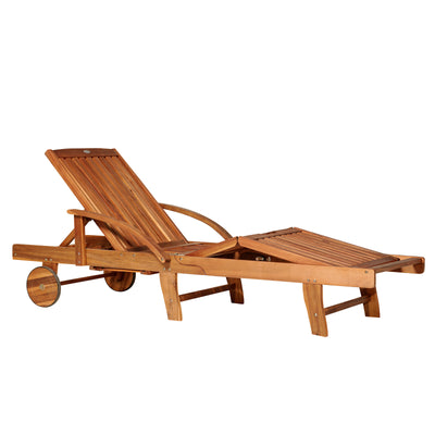 Outsunny Outdoor Garden Patio Wooden Sun Lounger Foldable Recliner Deck Chair Day Bed Furniture with Wheels 