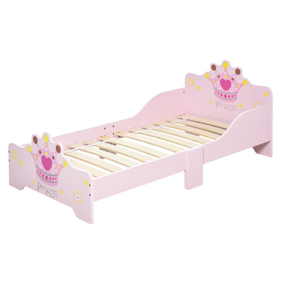 HOMCOM Kids Toddler Bed Princess Crown Theme Safety Side Rails Slats Home Bedroom Furniture Boys Girls 3-6 Yrs Pink 143 x 73 x 60 cm 