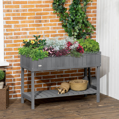 Outsunny Fir Wood Raised Rectangular 8 Compartment Plant Stand Dark Grey 