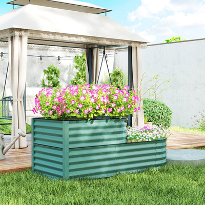 Outsunny Two-Tier Galvanised Steel Garden Planter - Dark Green 