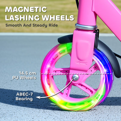 AIYAPLAY Scooter for Kids Ages 3-8 with Adjustable Handle, 2 Light up Wheels, Handbrake & Rear Brake for Girls and Boys, Pink 