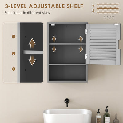 HOMCOM Bathroom Cabinet, Wall Mounted Storage Cabinet with Adjustable Shelves, 40 x 20 x 60 cm, Grey 