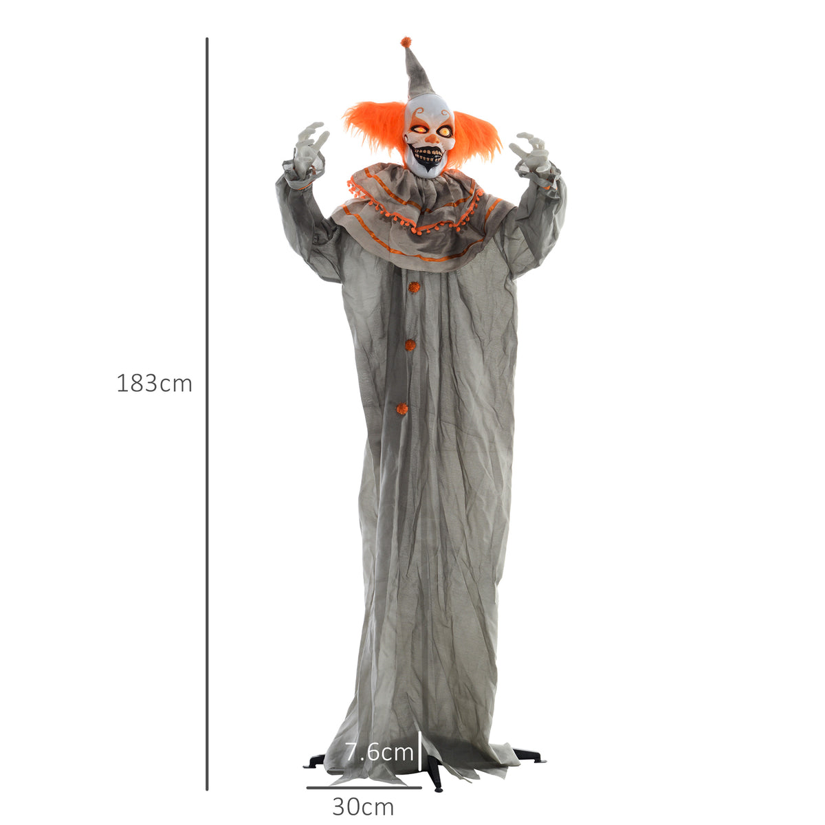 HOMCOM 6' Orange Clown Halloween Animatronic, with Glowing Eyes 
