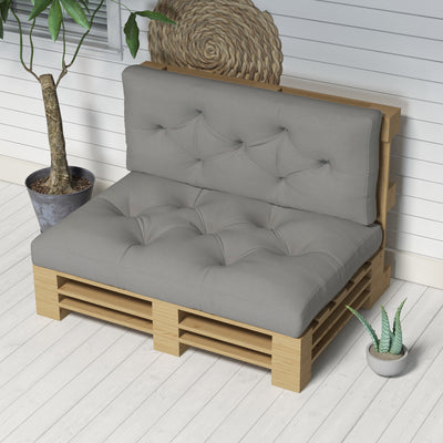 Outsunny 2 Seater Pallet Seat Cushions Back Pillows Replacement, Patio Chair Cushions Set for Indoor Outdoor, Light Grey 