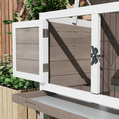 PawHut Wooden Guinea Pig Hutch, Small Animal Cage with Slide-out Tray, Openable Asphalt Roof, 84 x 43 x 70cm, Brown 