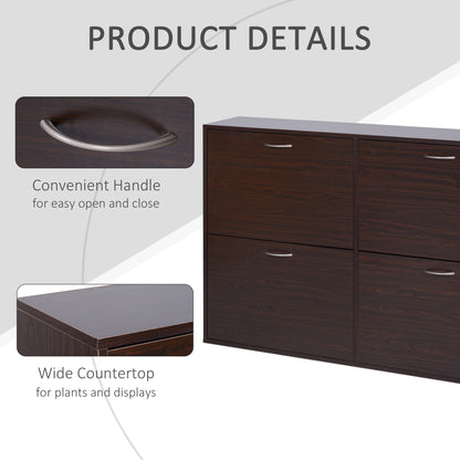 HOMCOM Wooden Modern Design 4 Drawer Shoes Cabinet Pull Down Shelf Storage Organiser Entrance Hallway Furniture - Dark Brown 