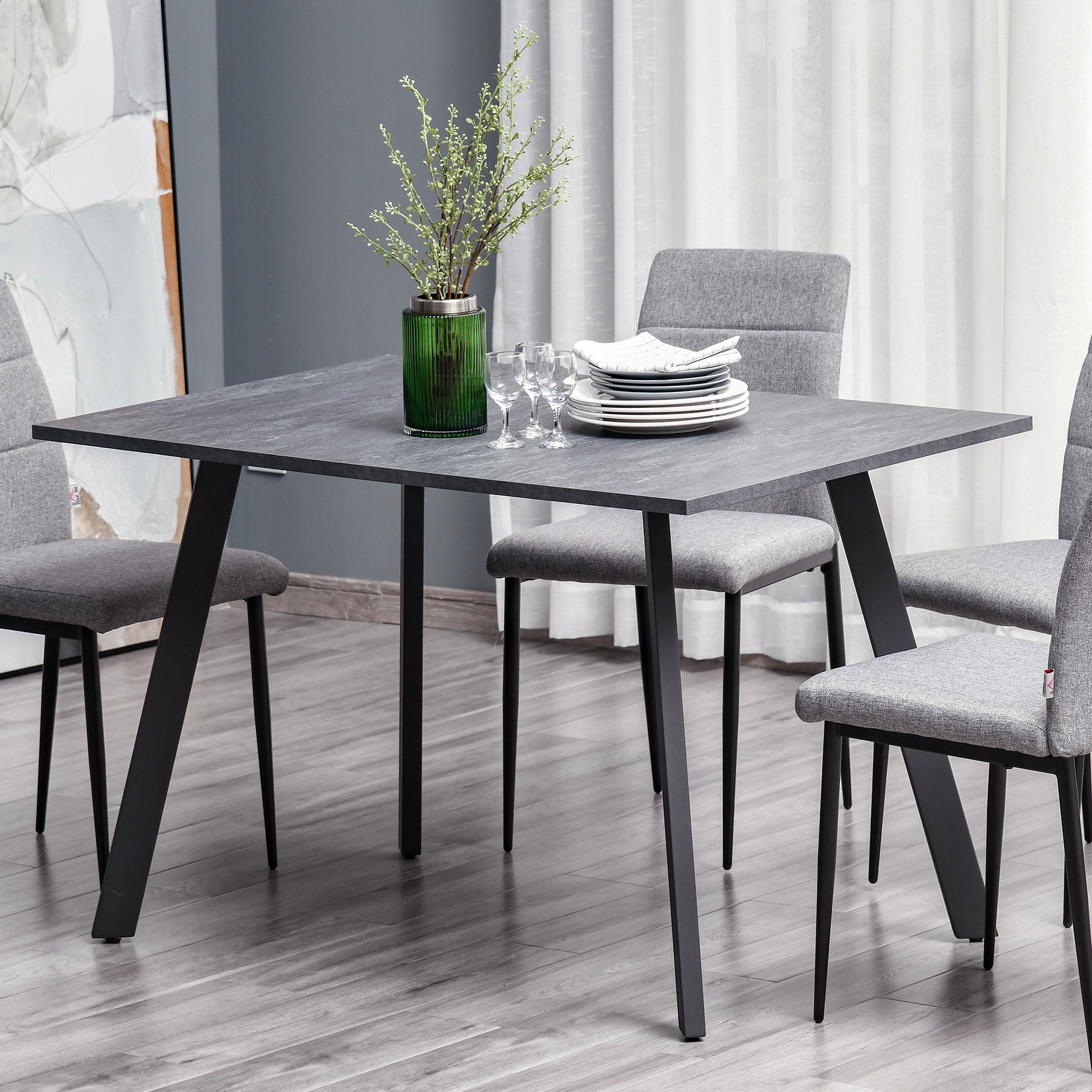 HOMCOM Dining Table, Contemporary Rectangle Kitchen Table with Metal Legs and Spacious Tabletop for Dining Room, Living Room, Dark Grey 