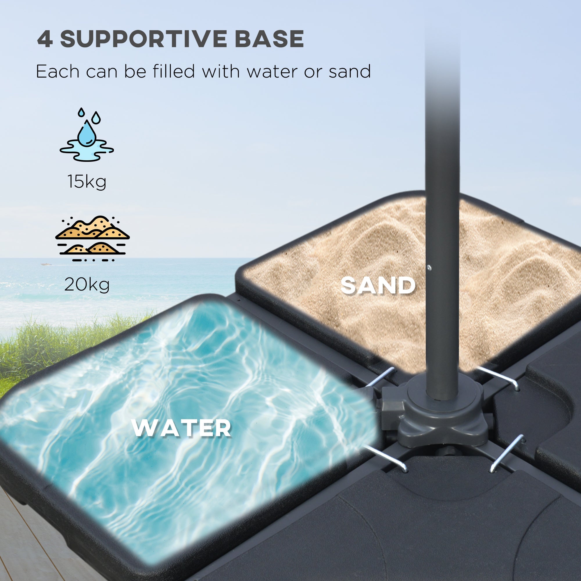 Outsunny 3m Overhanging Parasol, with Base, Weights and Cover - Sand brown 