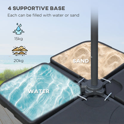 Outsunny 3m Overhanging Parasol, with Base, Weights and Cover - Sand brown 