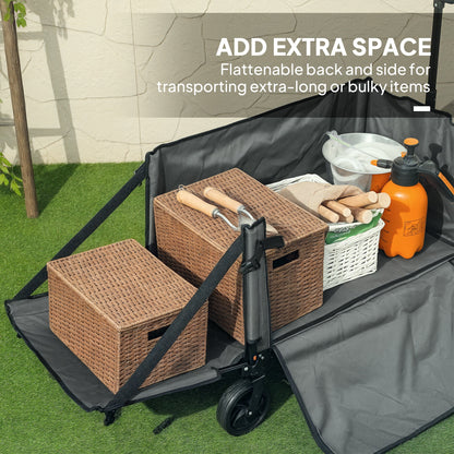 Outsunny Folding Trolley on Wheels, 150L Collapsible Wagon Festival Trolley Cart with Openable Sides, Adjustable Handle and Brakes for Shopping Camping Beach and Garden, Grey 