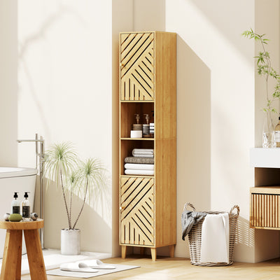 HOMCOM Multi-Storage Bamboo Door Bathroom Cabinet - Natural Finish 