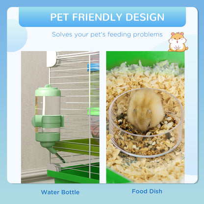 PawHut Hamster Cage w/ Water Bottle, Exercise Wheel, Tubes, Ramps - Green 