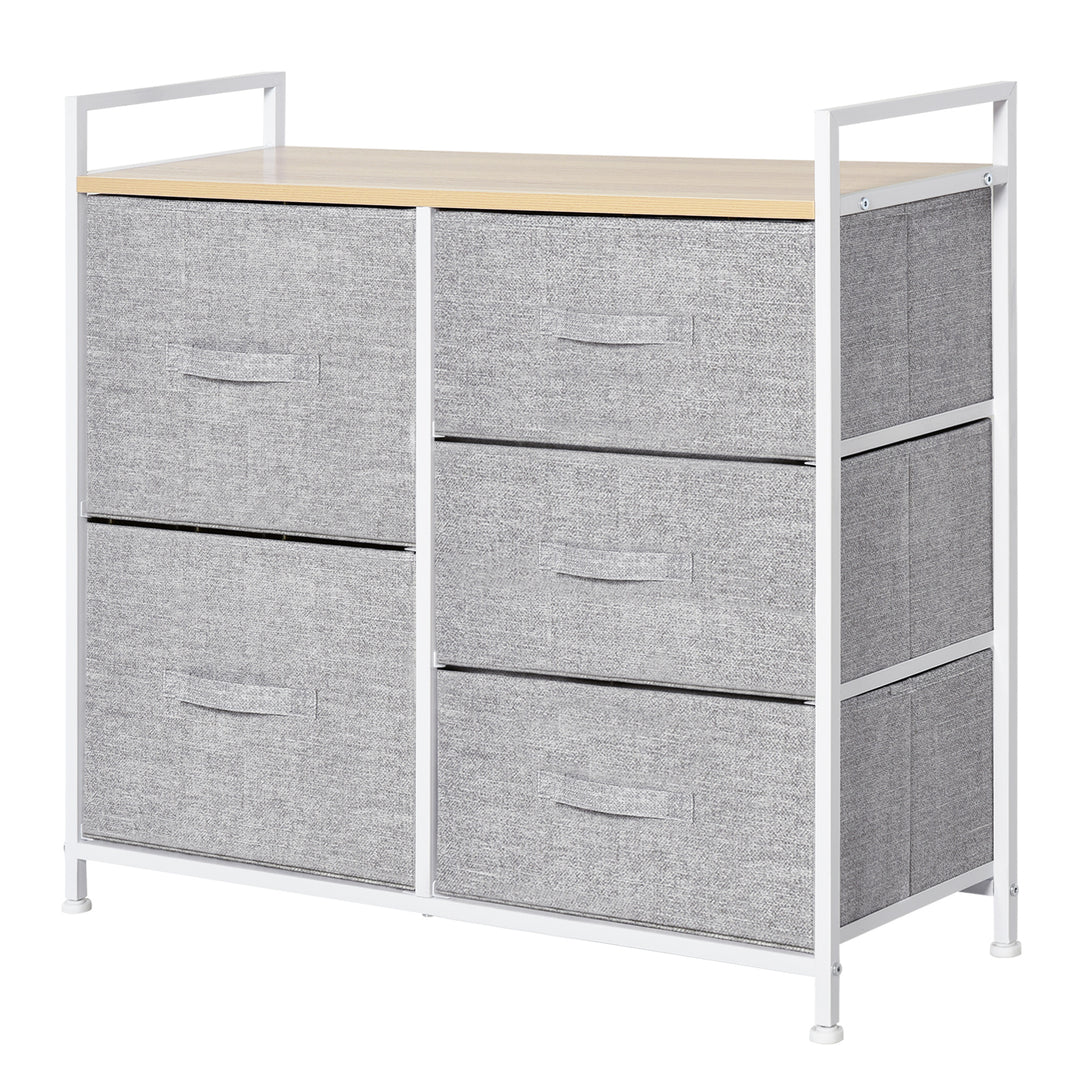 HOMCOM 5 Drawer Linen Basket Storage Unit Home Organisation w/ Shelf Handles Metal Frame Adjustable Feet Hallway Home Dresser Grey 
