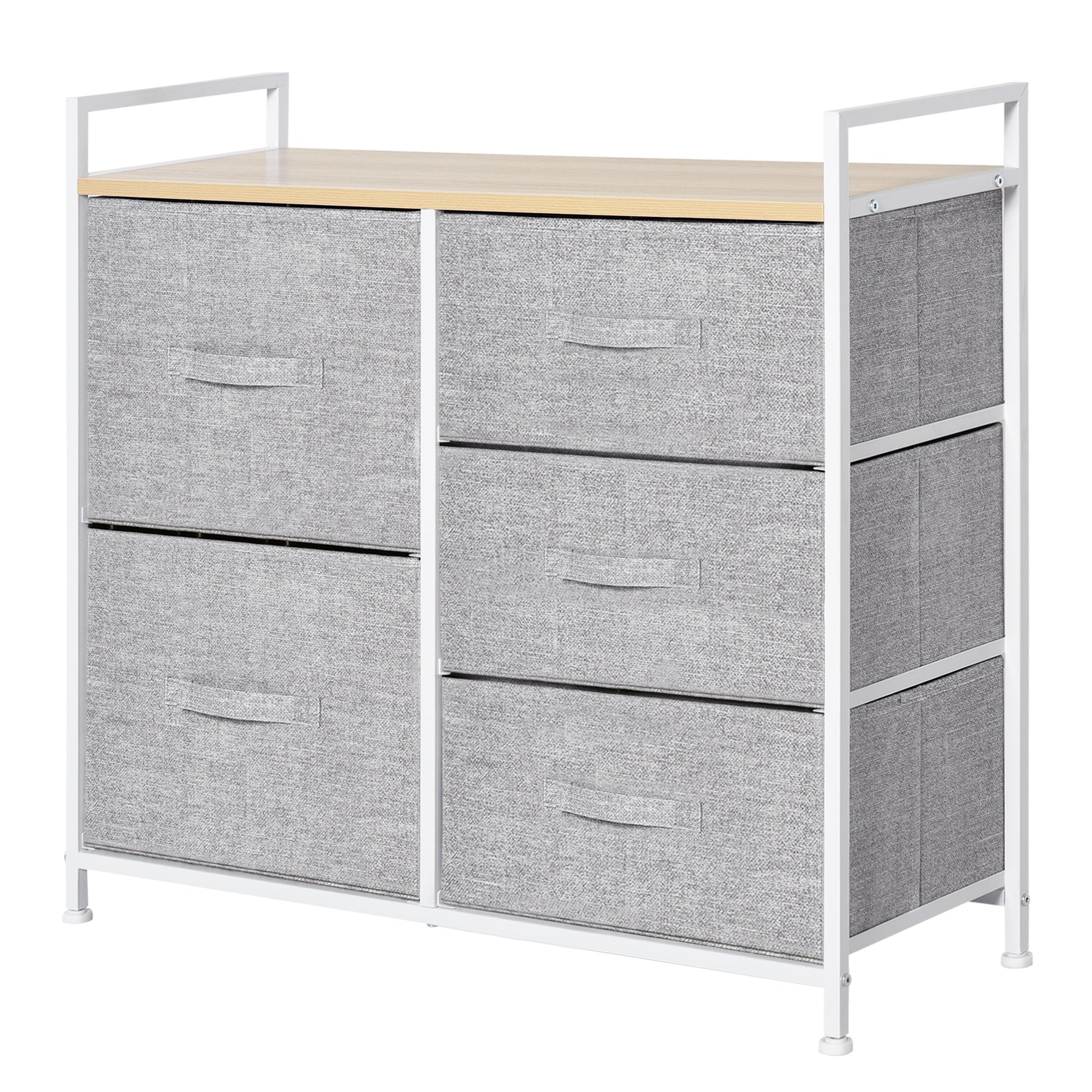 HOMCOM 5 Drawer Linen Basket Storage Unit Home Organisation w/ Shelf Handles Metal Frame Adjustable Feet Hallway Home Dresser Grey 