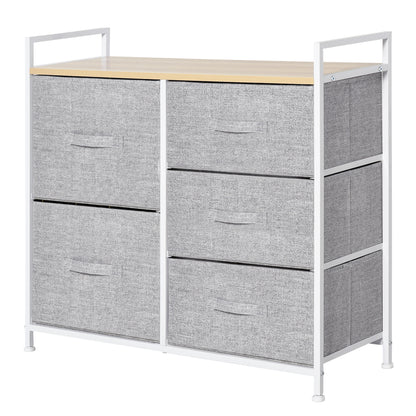 HOMCOM 5 Drawer Linen Basket Storage Unit Home Organisation w/ Shelf Handles Metal Frame Adjustable Feet Hallway Home Dresser Grey 