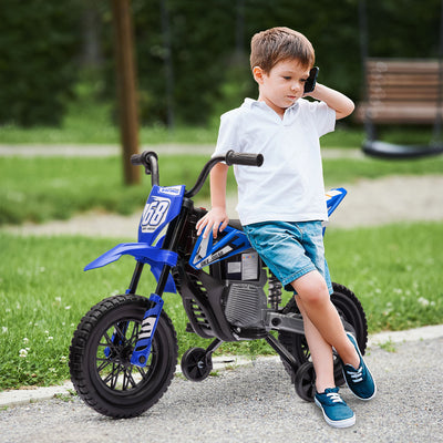 AIYAPLAY 12V Kids Electric Motorbike, Kids Electric Ride on motorcycle w/ Twist Grip Throttle, Training Wheels, Blue 