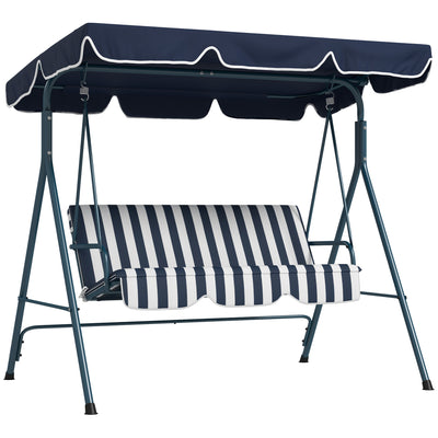 Outsunny Three-Seater Garden Swing Chair, with Adjustable Canopy - Blue Stripe 