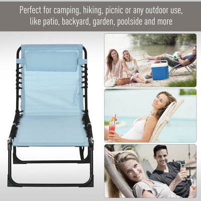 Outsunny Folding Sun Lounger Beach Chaise Chair Garden Cot Camping Recliner with 4 Position Adjustable, Baby Blue 