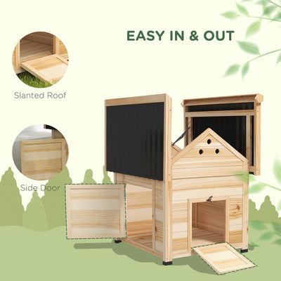 PawHut Wooden Duck House with Double Doors, Openable Roof, Ventilation Holes, Removable Base, Natural Wood Finish 