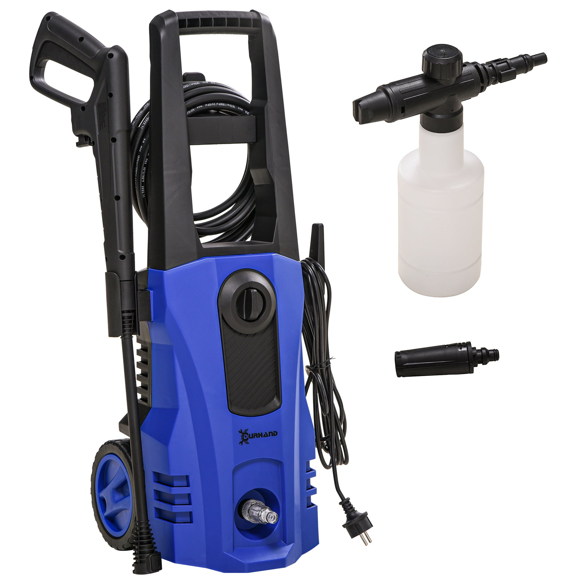 DURHAND High\'c2\'a0Pressure\'c2\'a0Washer, 150 Bar Pressure, 510 L/h Flow, 1800W, High-Performance Portable Power Jet Wash Cleaner, Blue