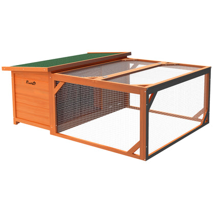 PawHut Rabbit Hutch Outdoor Guinea Pig Hutch with Run Small Animal Off-ground Duck House Hideaway Backyard with Openable Roof 125.5 x 100 x 49cm Orange 