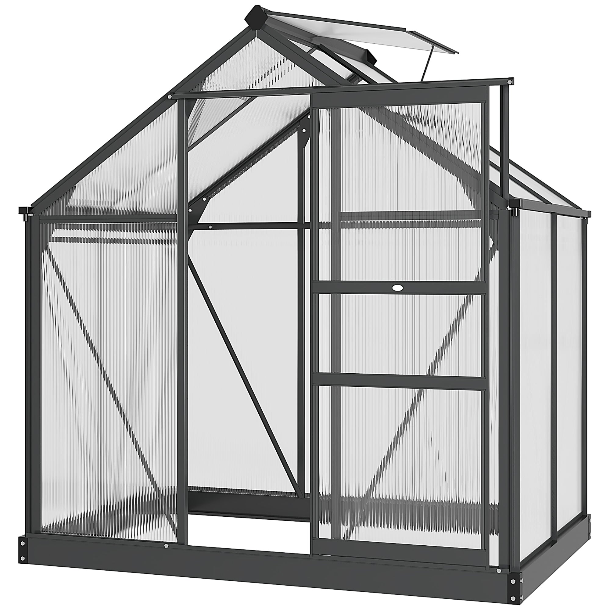 Outsunny 6 x 4ft Polycarbonate Greenhouse, Large Walk-In Green House with Slide Door and Window, Garden Plants Grow House with Aluminium Frame and Foundation, Grey 