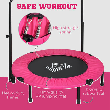 HOMCOM 40" Foldable Mini Fitness Trampoline, with Adjustable Foam Handle, Pink 