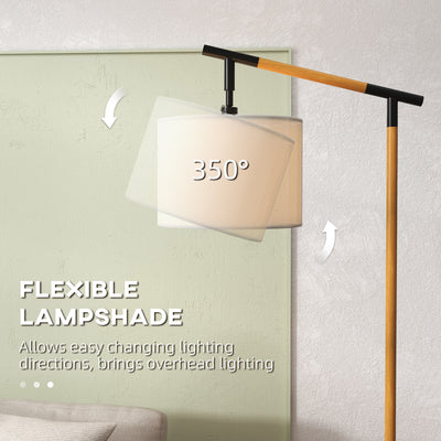 HOMCOM Metal Frame Floor Lamp with 350\'c2\'b0 Rotating Lampshade, for Living Room and Bedroom, LED Bulb Included, Brown 