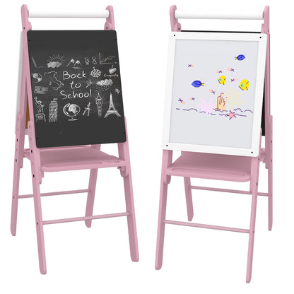 AIYAPLAY Three-In-One Easel for Kids, with Paper Roll, Adjustable Height - Pink 