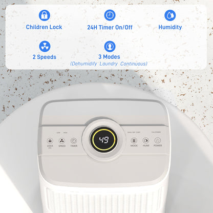 HOMCOM 12L Dehumidifier, with Touch Panel LED Screen - White 