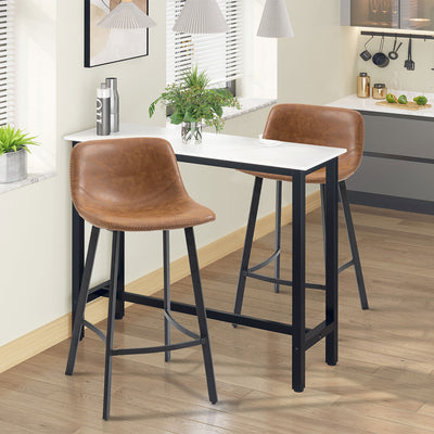HOMCOM Bar Stools Set of 2, Industrial Kitchen Stool, Upholstered Bar Chairs with Back, Steel Legs, Brown 