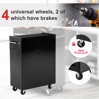 HOMCOM 5-Drawer Tool Chest, Lockable Steel Tool Storage Cabinet with Wheels and Handle Tool Box for Garage, Workshop, Black 