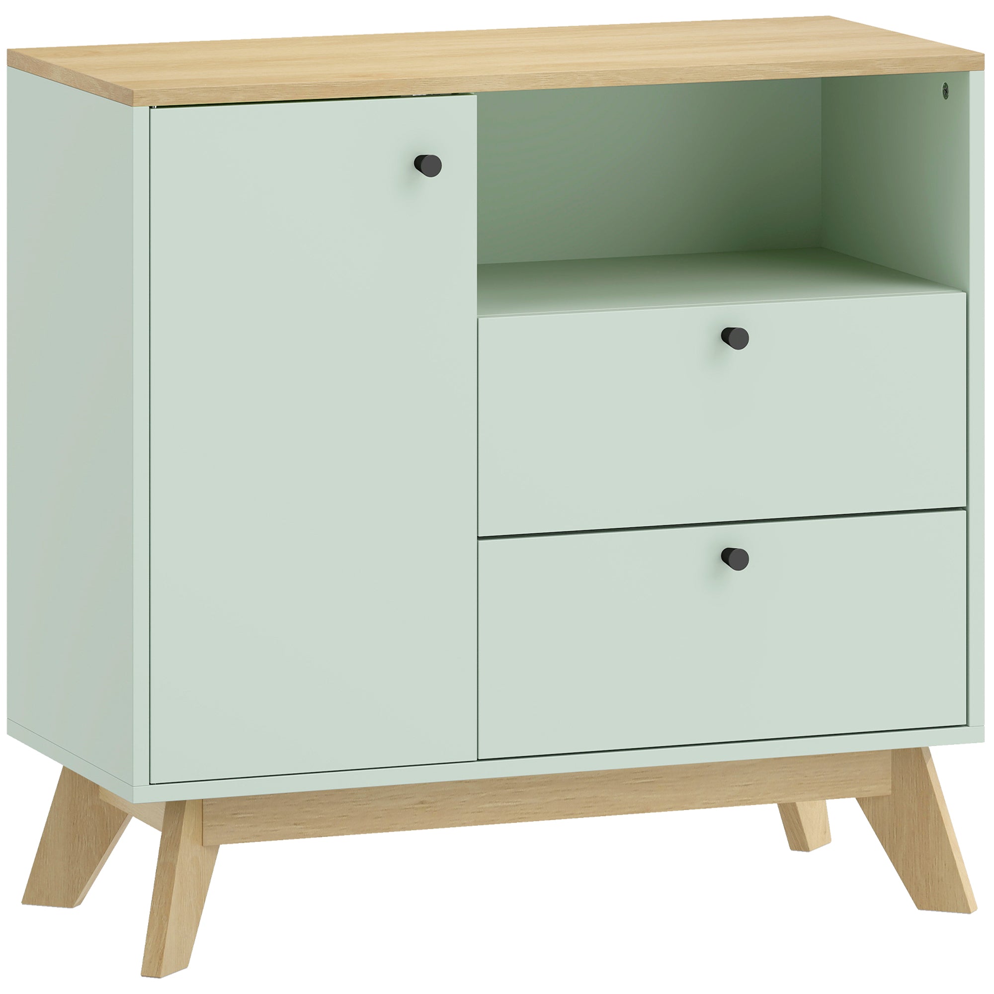 HOMCOM Sideboard Storage Cabinet, 80 cm Buffet Cabinet with 2 Drawers, Open Compartment, Adjustable Shelf, Light Green and Oak 