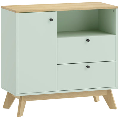 HOMCOM Sideboard Storage Cabinet, 80 cm Buffet Cabinet with 2 Drawers, Open Compartment, Adjustable Shelf, Light Green and Oak 