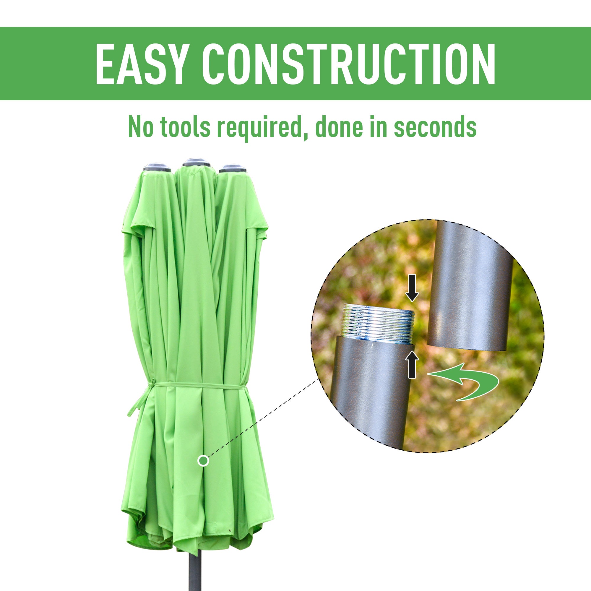 Outsunny 4.6M Sun Umbrella Canopy Double-sided Crank Sun Shade w/ Cross Base Green 