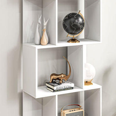 HOMCOM Bookcase, S-Shaped Wooden Bookshelf, 5 Tiers Freestanding Storage Shelf, Home Office Display Stand Rack, White 