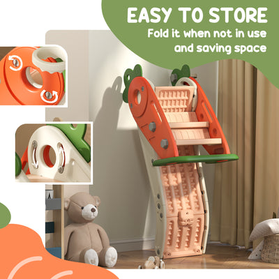 AIYAPLAY 3 in 1 Foldable Toddler Slide with Basketball Hoop, Climber, Carrot-themed, for 1-3 Years 