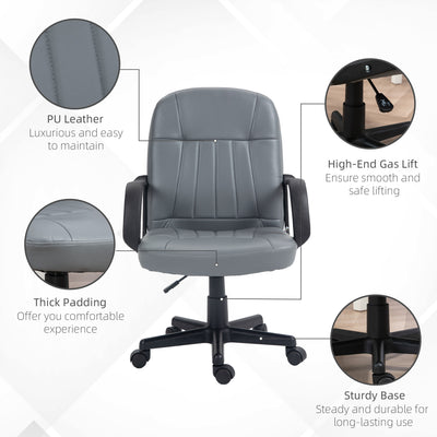 HOMCOM Swivel Executive Office Chair PU Leather Computer Desk Chair Office Furniture Gaming Seater - Grey 