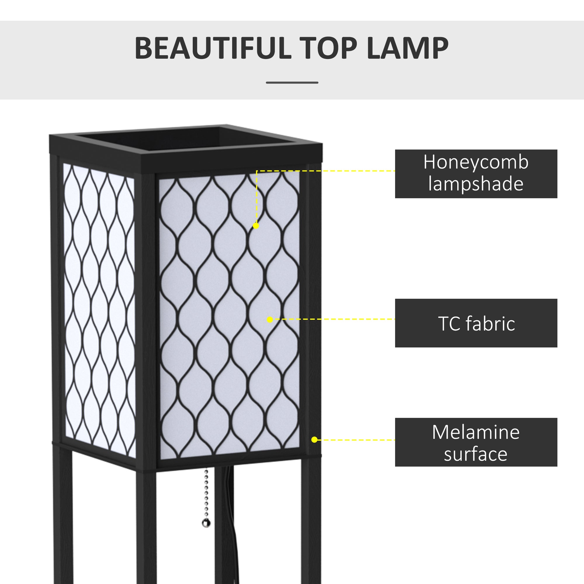 HOMCOM Shelf Floor Lamp Standing Lamp W/4-tier Wooden Open Shelves,26L x 26W x 160Hcm-Black/White 