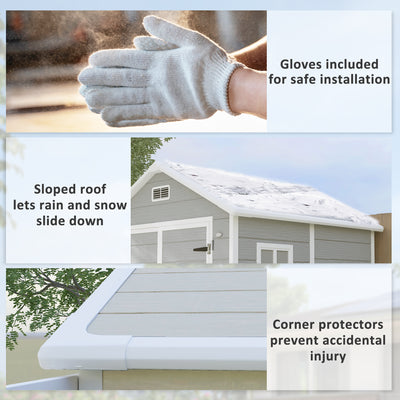 Outsunny 6 x 5ft Garden Shed, Plastic Shed with Floor, Window, Lockable Doors and Vents, Wood Effect Resin Tool Shed for Outdoor Patio, Light Grey 