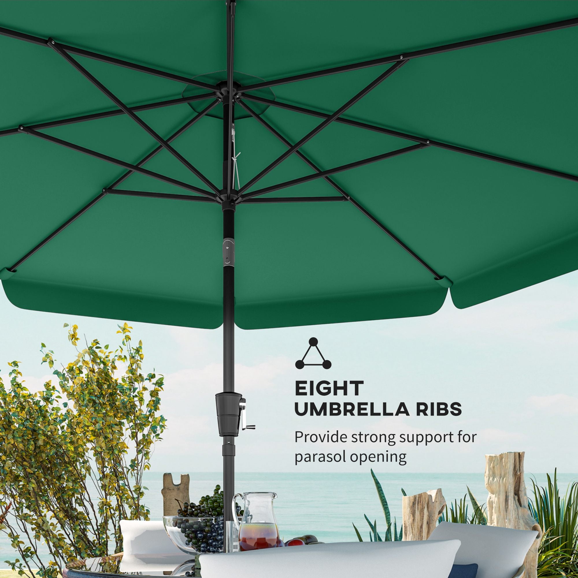 Outsunny 3 m Garden Parasol with Tilt Mechanism & Crank Handle, UPF 30+ Patio Umbrella Outdoor Table Umbrella, Green 