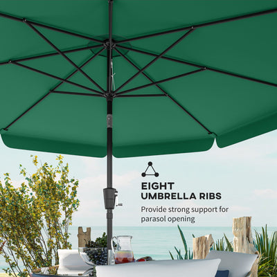 Outsunny 3 m Garden Parasol with Tilt Mechanism & Crank Handle, UPF 30+ Patio Umbrella Outdoor Table Umbrella, Green 
