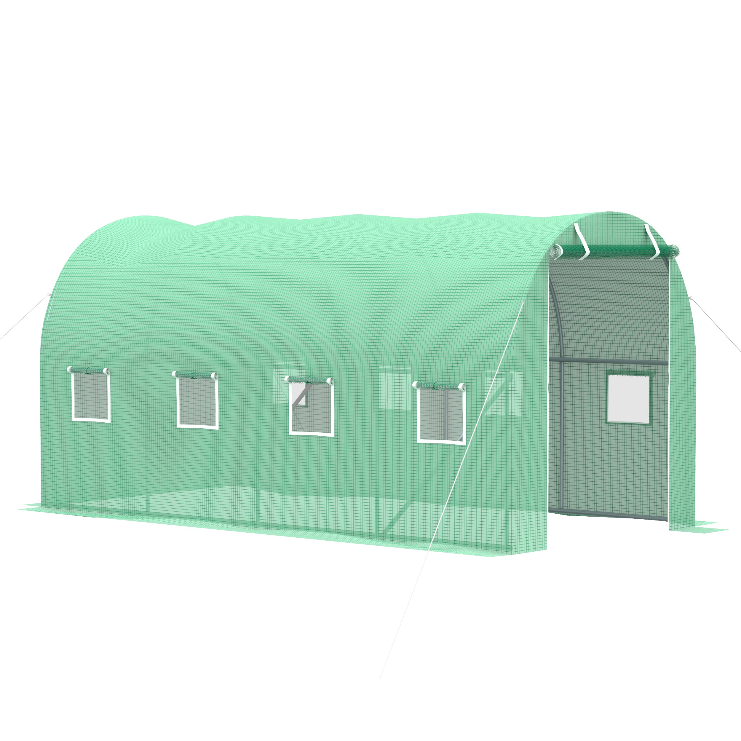 Outsunny Walk-in Polytunnel Greenhouse, Outdoor Garden Tunnel Greenhouse Tent with Zipped Roll-Up Door and 8 Mesh Windows, 4 x 2M 