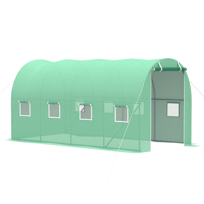 Outsunny Walk-in Polytunnel Greenhouse, Outdoor Garden Tunnel Greenhouse Tent with Zipped Roll-Up Door and 8 Mesh Windows, 4 x 2M 